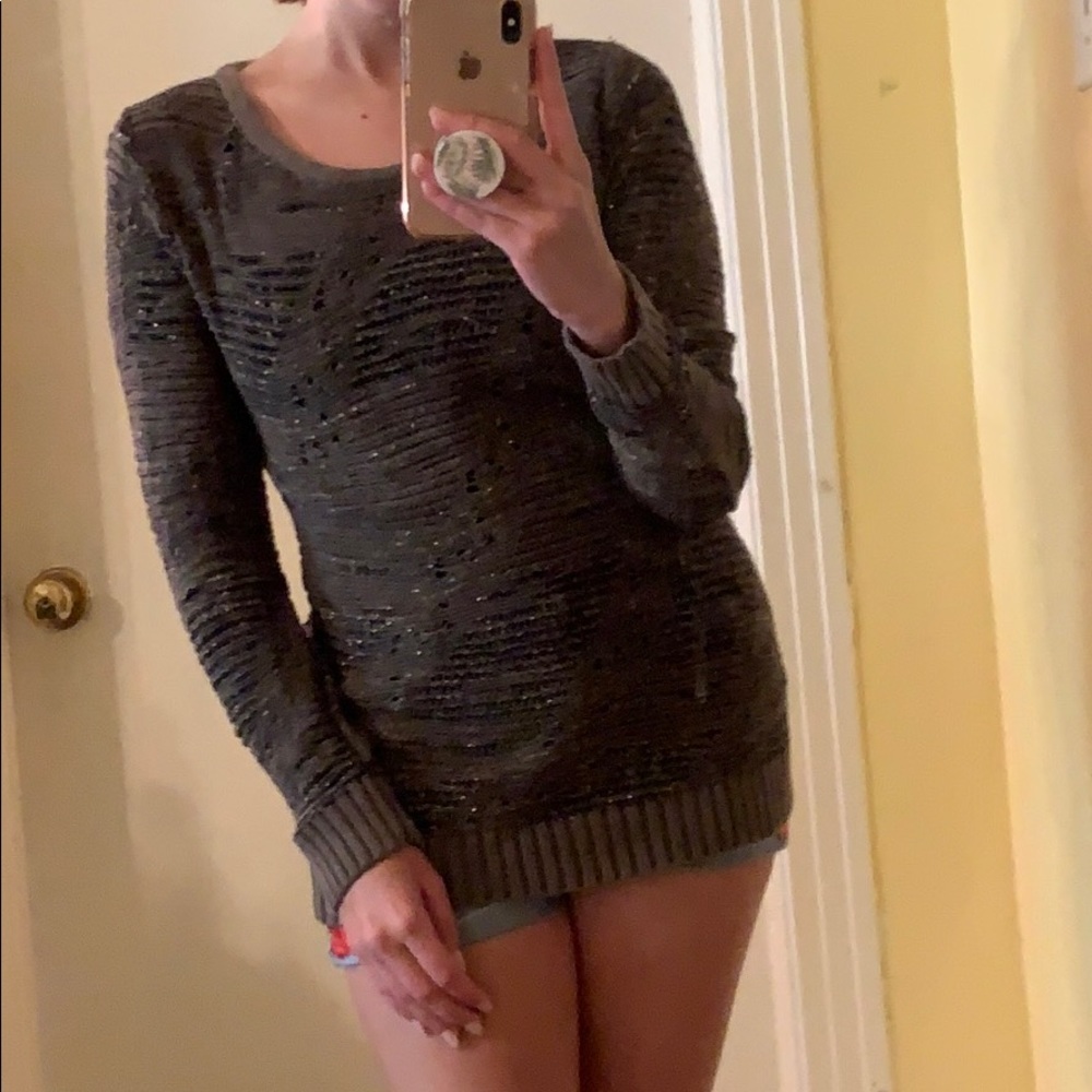 Distressed Olive Green & Gold Sweater